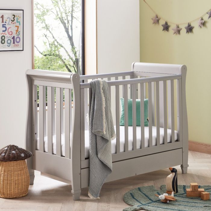 Babymore Eva Sleigh Dropside Cot Bed with Drawer