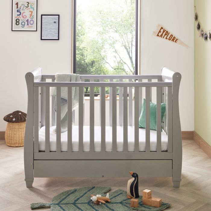 Babymore Eva Sleigh Dropside Cot Bed with Drawer